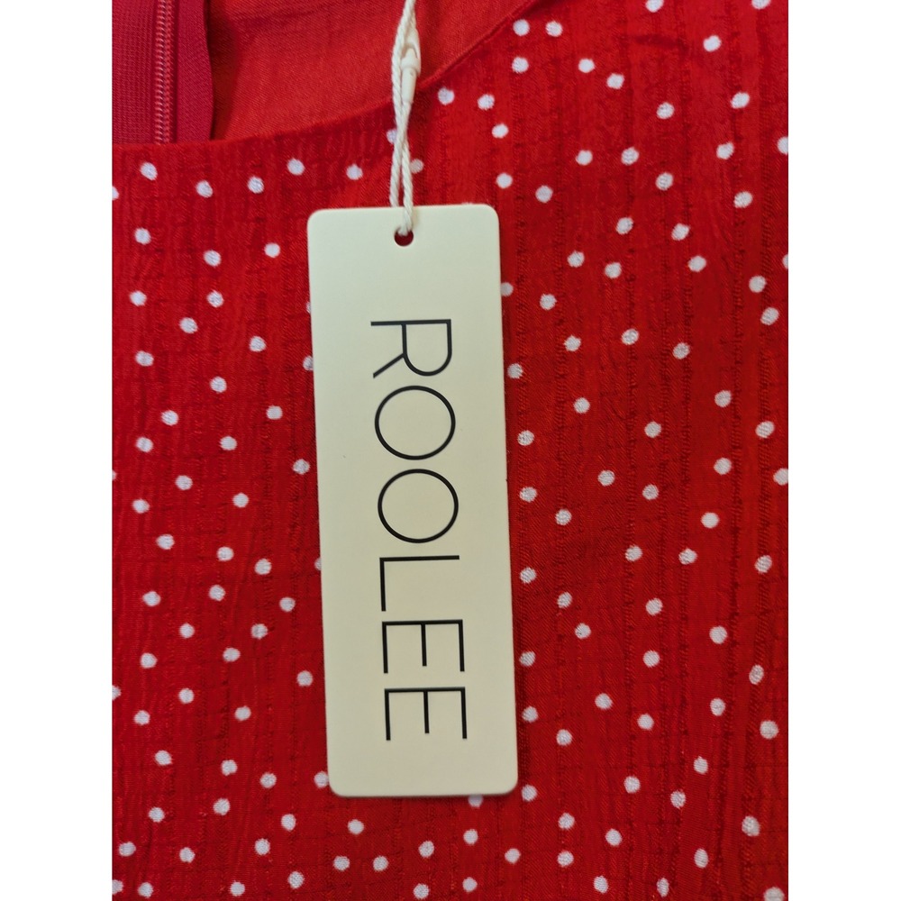 NEW Roolee Midi Dress Women's Medium Red Polka Dot Flutter Sleeve - Picture 5 of 12